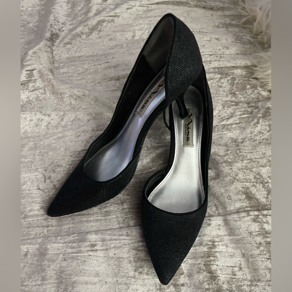 Nina Black Glitter Kitten Heels | 3” Heels | 7M